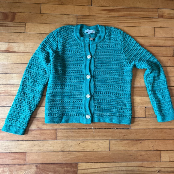 Kelly green cotton Loft cardigan - Picture 1 of 3